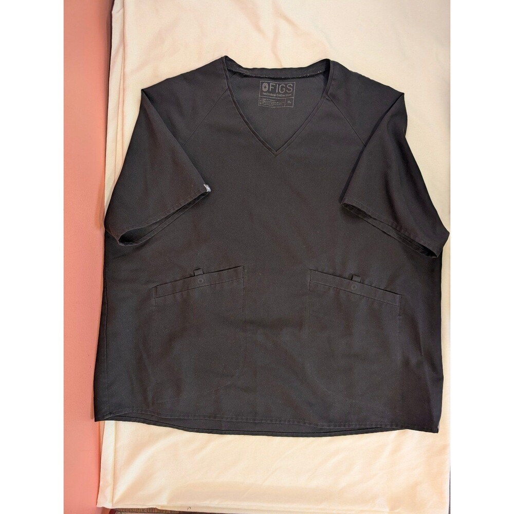 Women's FIGS Scrub Top Short Sleeve V-Neck Two Pockets Black XL - Picture 1 of 5